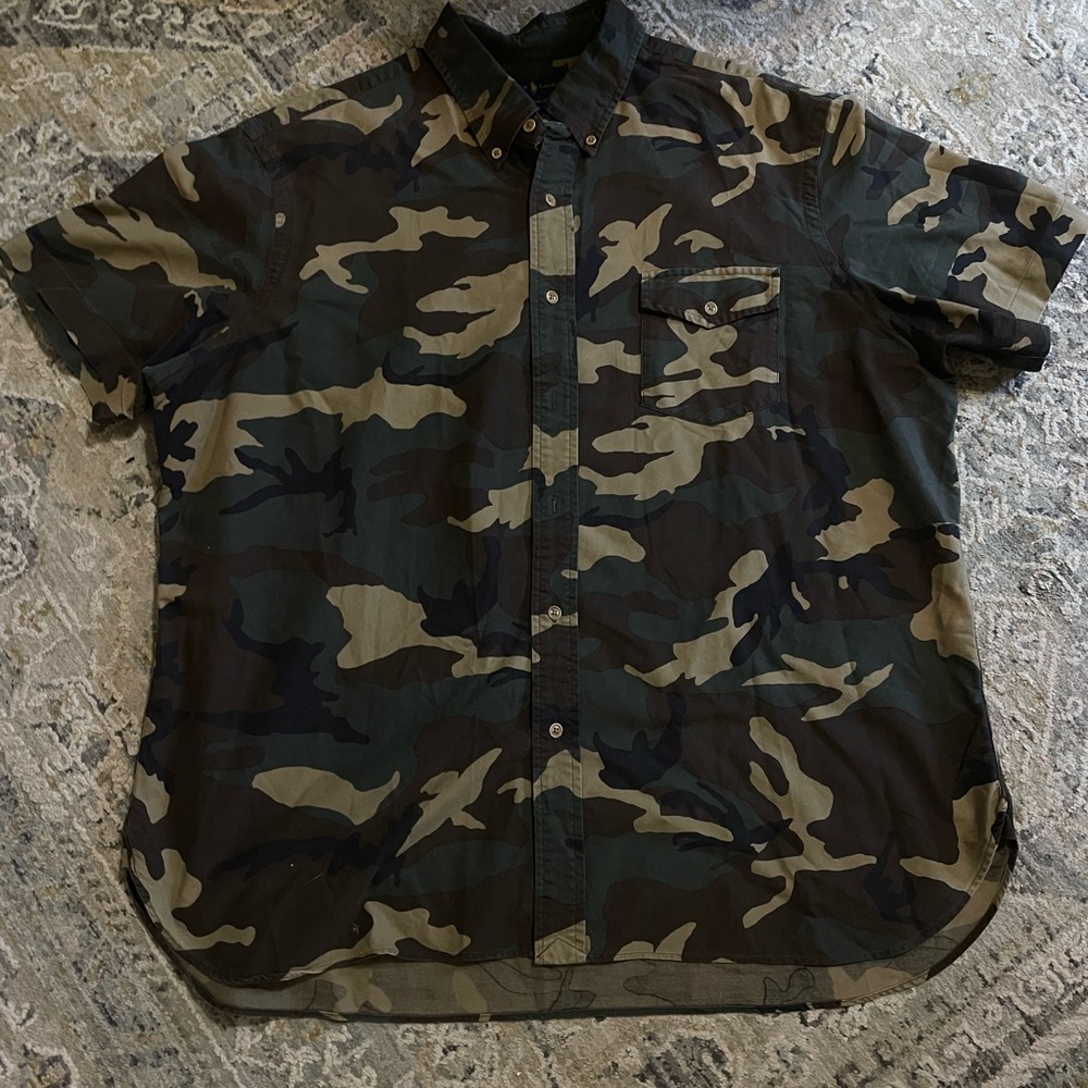 Ralph Lauren Green and Brown Casual Button Down Shirt